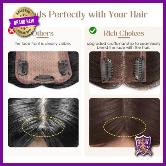 Human Hair Topper for Thinning Hair, 10 Inch, Clip-In, No Bangs, 150% Density